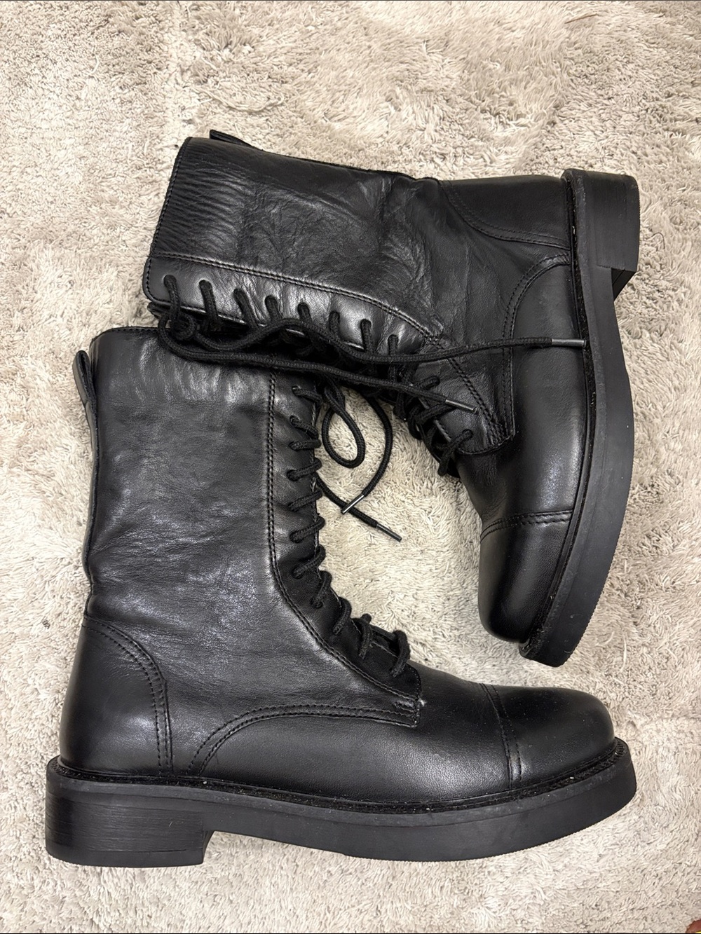 Steve Madden Black Leather Lace-Up Combat Boots